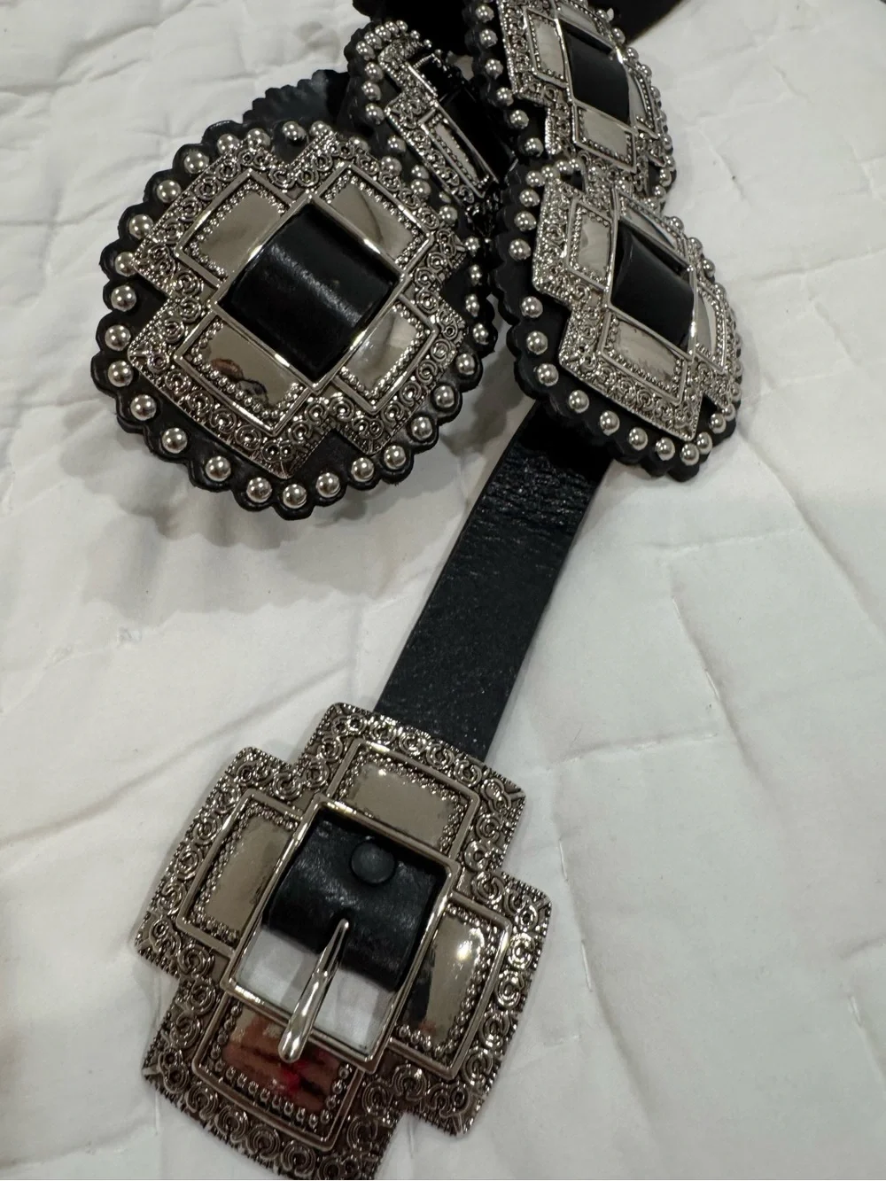 Roper Women Black Cross Concho Belt silver-finished cross-shaped western Large